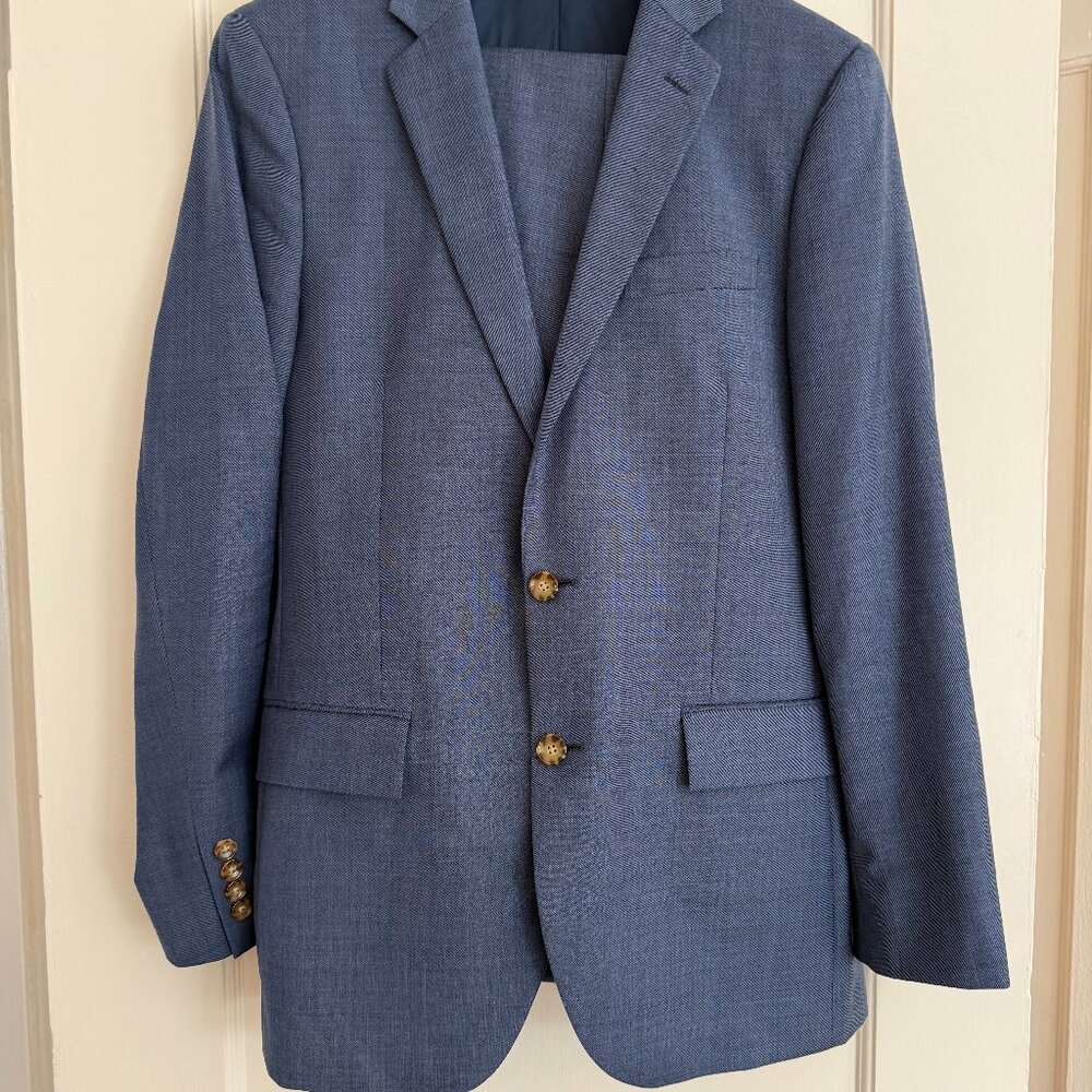 J Crew Thompson Mens Suit Jacket (38 R) & Suit Pant (32/32) in Color Marina Blue